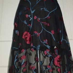 Sheer Maxi Skirt with Rose Embroidery